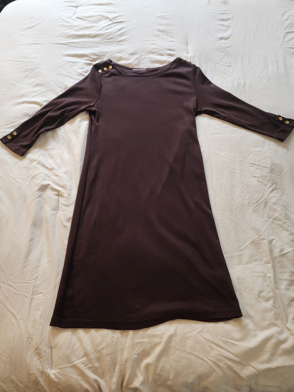 Karen Scott Dark Brown Long-Sleeve A-Line Dress with Gold Buttons